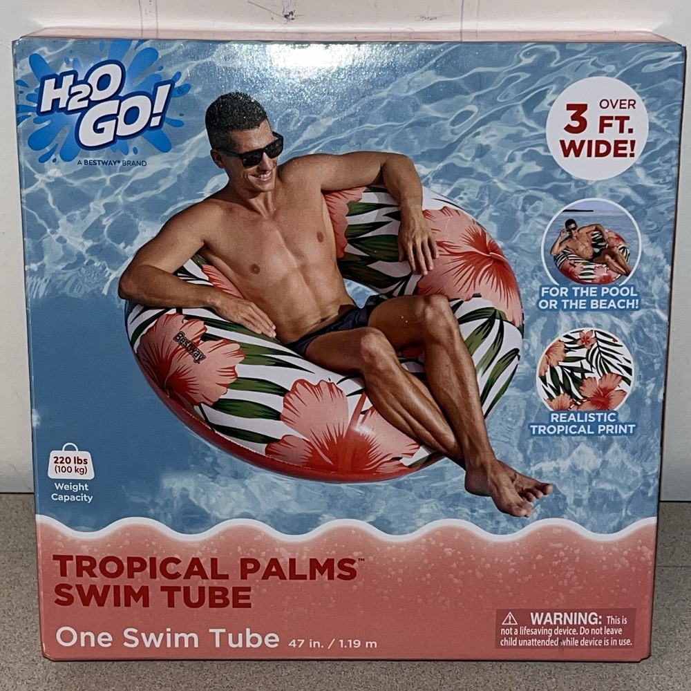 Bestway H2O Go Tropical Palms Swim Ring Pool Float Tube Beach 3 Ft Wide 47" NEW